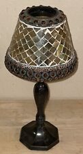 Heavy Metal Tea light Lamp Stand with Mosaic Glass Shade picture