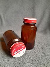 Two Vintage Amber Glass Adolph's Shaker Spice Bottles Indiana Glass With Lids  picture