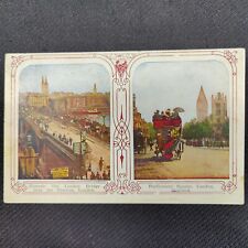 RARE Atq c. 1920s Postcard THAMES OLD LONDON BRIDGE + PARLIAMENT SQUARE ENGLAND picture