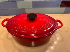 LE CREUSET  BRIGHT RED  #27  ROASTER OVEN W/  LID  LID - CHIPPED USED DUTCH OVEN picture