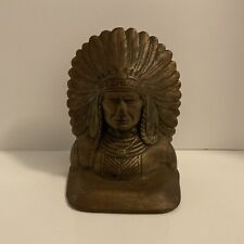 Vintage Antique Bronze NATIVE AMERICAN INDIAN CHIEF Statue Sculpture Book End picture