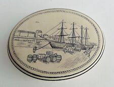 Vtg. Etched Stone Trinket Box Cargo Shipping Sailboat Compass Art 10, Nautical picture