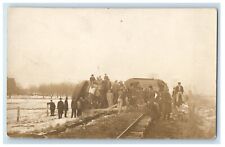 c1910's Train Accident Disaster Derailed Workers Railroad RPPC Photo Postcard picture