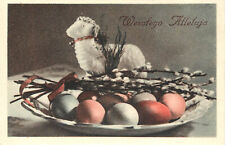 Postcard Polish Easter Greeting Wesotego Alleluja Lamb Pussy Willow Painted Eggs picture