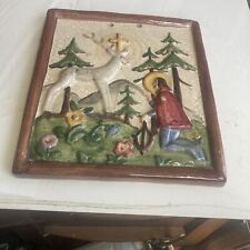 Ceramic Plague Dedicated To Saint With Deer And Land Scape picture