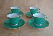 4 SETS ANTIQUE G. JONES CRESCENT GREEN DEMI CUPS AND SAUCERS C.1890S picture