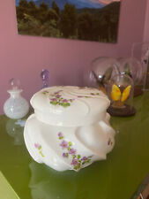 Fenton Wave Crest Violets in the Snow Glass Powder Box with Lid - Perfect picture
