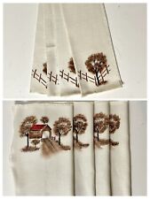 VTG Placemats & Matching Napkins Hand Painted Linen Fence & Tree Pattern Set picture