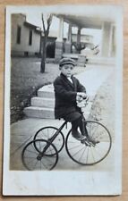 1910 RPPC little boy with tricycle & cap, AZO post card unposted picture