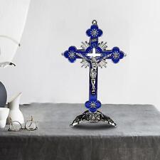 Standing Crucifix Base Catholic Jesus Cross Dark Blue picture