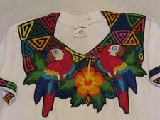 Vintage Mola Kuna Panama Reverse Applique Folk Art Parrots Flowers White Blouse picture