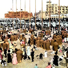 Netherlands Victorian Beach RPPC Postcard Canopy Wicker Beach Chairs Colorized picture
