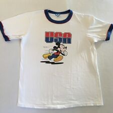 Mickey Mouse USA Vintage Running Track Disney Blue Ringer T-Shirt Medium picture