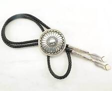 Vintage Native American Sterling Silver Large, Concho, Sun Feather Bolo Tie picture