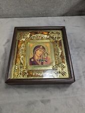 Vintage Framed Religious Print Of Virgin Mother Mary With Jesus 3D 9