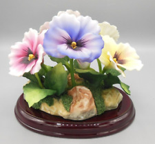 Porcelain Pansy Patch on a Glossy Wood Base - Simson Giftware NOS picture