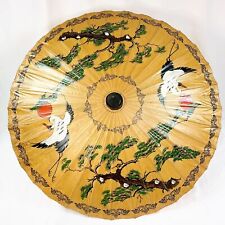 Vintage Japanese Umbrella Parasol Lacquered Rice Paper Hand Painted Cranes picture