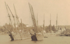 C.1910s-20s RPPC Booth Bay Maine Leaning Tipping Sail Ships Boats Real Photo PC picture