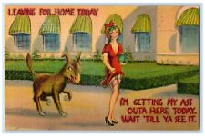 Girl And Donkey I'm Getting My Ass Risque Humor Unposted Vintage Postcard picture