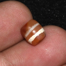 Authentic Ancient Etched Carnelian Bead with 2 Stripes in Perfect Condition picture