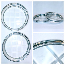 Set 2 Vtg Webster Co. Sterling Silver & Cross Hatch Cut Glass Coasters, Rare Cut picture