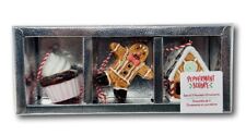 Peppermint Square Set 3 Christmas Ornaments Gingerbread Man, House & Cupcake NEW picture