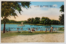 Golden Swimming Hole, Bathing Beach Austin, Minnesota VTG Linen Postcard picture