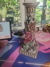 Vintage Crackled Candlestick Holder Floral Hand Painted Ceramic Gorgeous picture