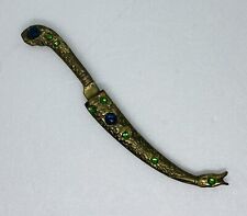 Rare 1950s Solid Brass Sword Letter Opener Ornate Sheath W. Jewels Snake Head 22 picture