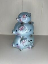 Vintage Stacked Pigs Piggy Back Ceramic Bank For My Vacation Blue Mcm 6” READ picture