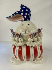 Rare FITZ AND FLOYD Patriotic Bunny with Babies Cookie Jar Mint Condition picture