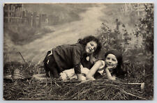 Vintage Antique C1907 Adorable Children Playing in the Hay RPPC Postcard P125 picture