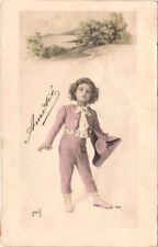 CHILD PINK TUX tinted antique real photo postcard rppc EUROPE picture