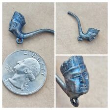 Vintage 1920's Cracker Jack Prize Indian Cheif Head Pipe Bowl Blue Metal Charm picture