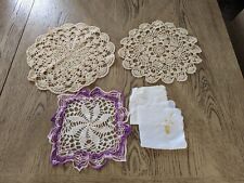 Beautiful Antique Lot of Handmade Crochet Doilies & Embroidered Kerchiefs picture
