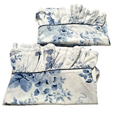 2 Vintage Cannon White Blue Roses Ruffles Pillowcases Country Shabby Queen Size picture