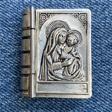 Vintage Small Metal Bible Box Locket for Rosary, Mary & Baby Jesus On The Front picture