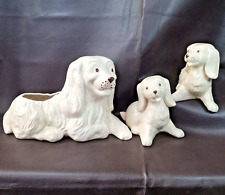 3 Dog Puppy Ceramic Mid Century Glazed Planter Lot Rare picture