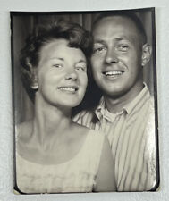 Vtg 1960s Photo Booth Photo Attractive Affectionate Couple in Love Big Smiles picture