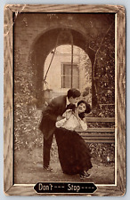Don't Stop, Man And Woman, Romantic Love, Vintage Sepia 1912 Postcard picture