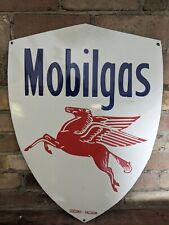 LARGE ORIGINAL VINTAGE MOBILGAS PORCELAIN GAS PUMP SIGN  MOBILOIL 16