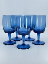 Set of 5 MCM Vintage Gorham Reizart Crystal Deep Blue Accent Wine Goblets Glass picture