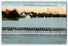 1915 Beautiful Cedar Looking North Lake Exterior Building Waverly Iowa Postcard picture