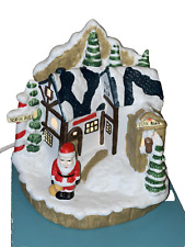 Vintage North Pole Village Lighted Christmas Figurine Deer Barn Santa Toy Shop picture