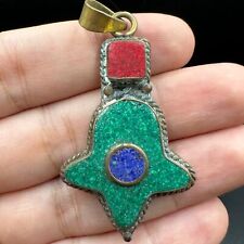 Beautiful Vintage Tibetan pendant with Malachite,  coral  and lapis stone picture