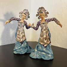 VINTAGE Kathi Urbach Mid-Centry Balinese Dancer Pair 1950's Ceramic Statuettes picture