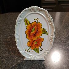 vintage ceramic decor flowers hand painted 8 inch tall picture