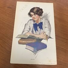 Vintage 1900's Yale University Woman Studying Embossed Postcard Unposted picture