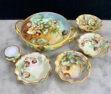 Vintage/Antique Bavarian Porcelain Footed Hand Painted Nut Leaves Bowls set 5 picture