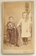 ANTIQUE SEPIA CVD - YOUNG GIRL & BOY W/ WALKING STICK - HARNISH, BLUFFTON, IN picture